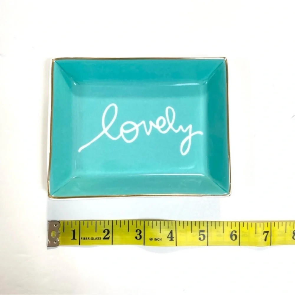 J. Crew Ceramic Trinket Dish Lovely Rectangular Mini Jewelry Plate in Blue